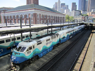 Photo of Sounder train at King Street Station, Seattle.